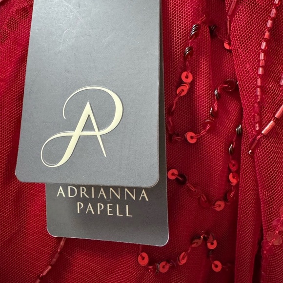 ADRIANNA PAPPEL Beaded Sequins Off Shoulder Gown in Cranberry Red Size 12 NWT - Picture 7 of 8